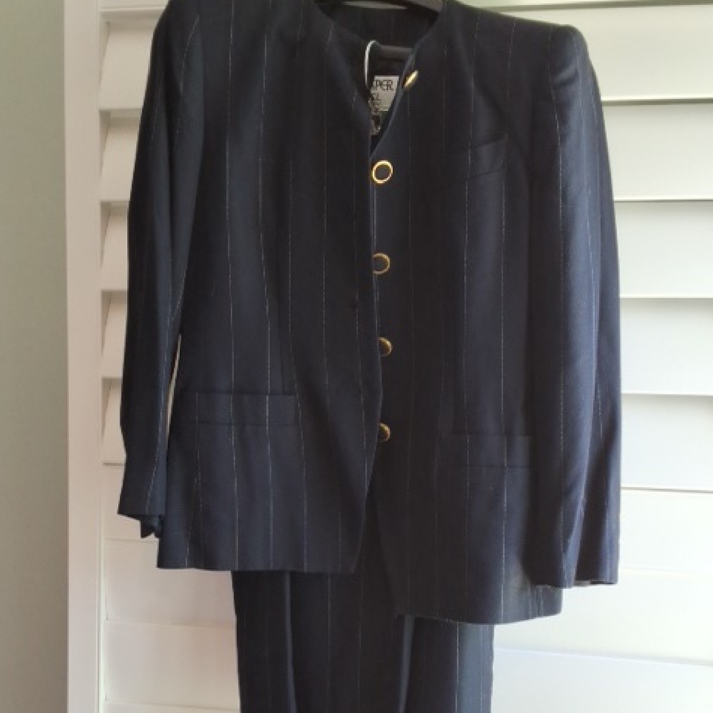 Kasper Asl Dark Blue Pin Stripe Blazer Timeless Business Style Blaser With Skirt